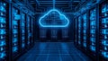 Cloud Computing Data Center with Neon Cloud Symbol Royalty Free Stock Photo